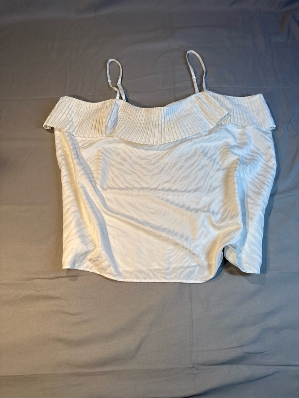 White House Black Market Ivory Pleated Ruffle Cami